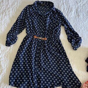 NWOT Ryan Michelle Faux Belt Navy Dress Size M